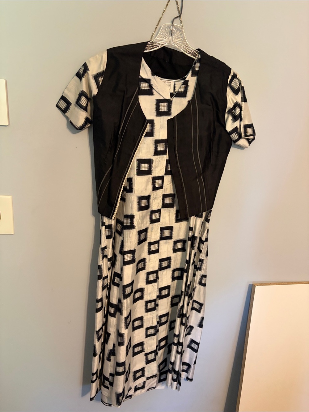 Black & White Geometric Midi Dress with Short Jacket